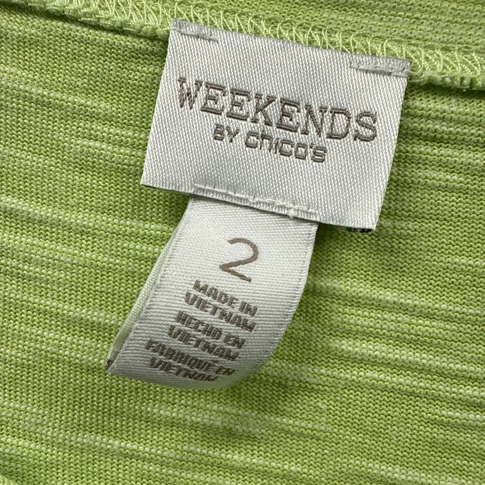 Chicos‎ Weekends Women's Top Sz Large Green 3/4 Sleeves Seamed Cotton Blend